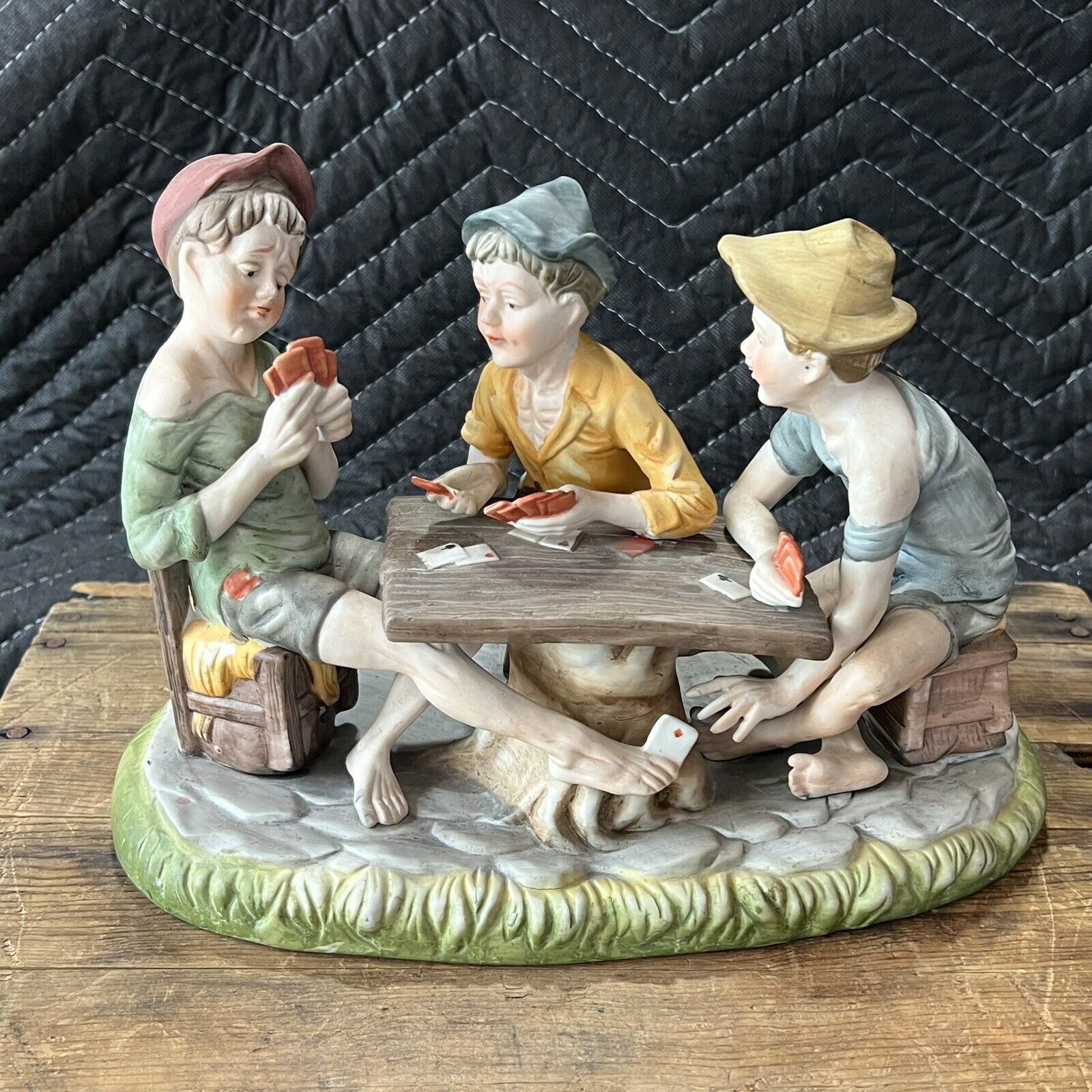 Vintage Capodimonte Figurine Cheaters Ceramic Pottery Italy ca 1970s MCM