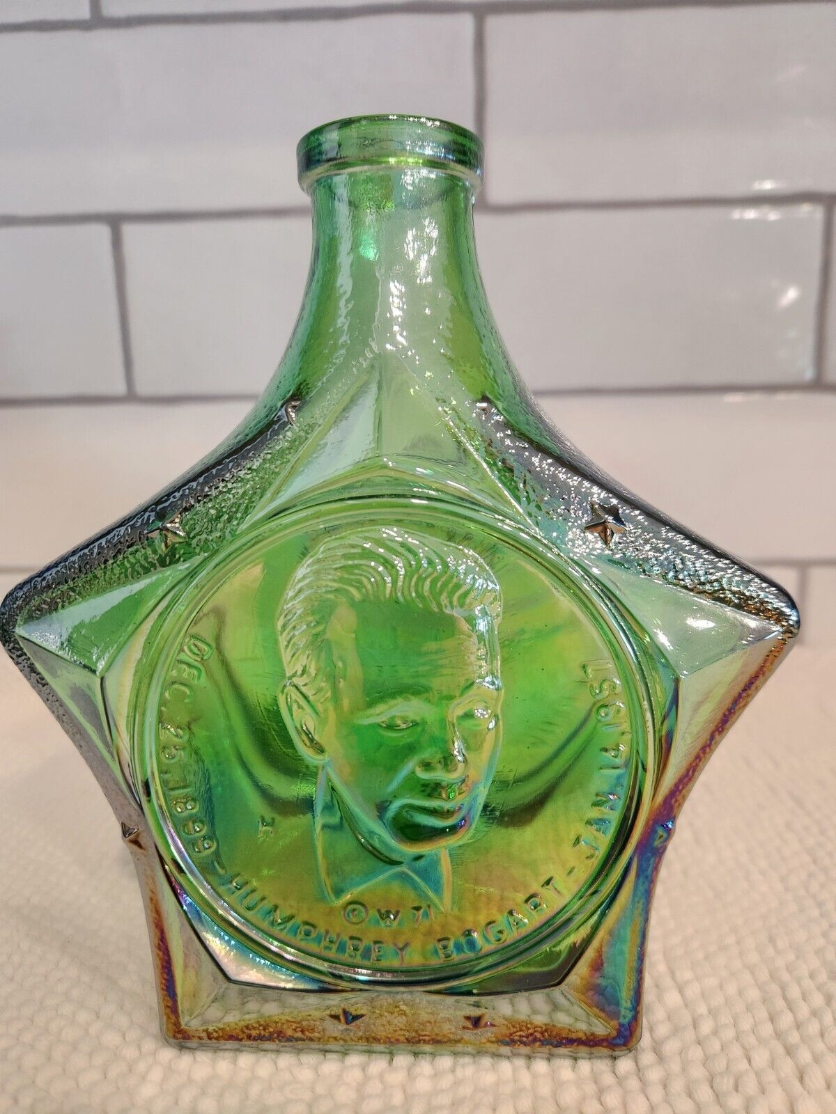 Rare 1971 Green Wheaton Glass HUMPHREY BOGART Decanter Bogey 7\'\'