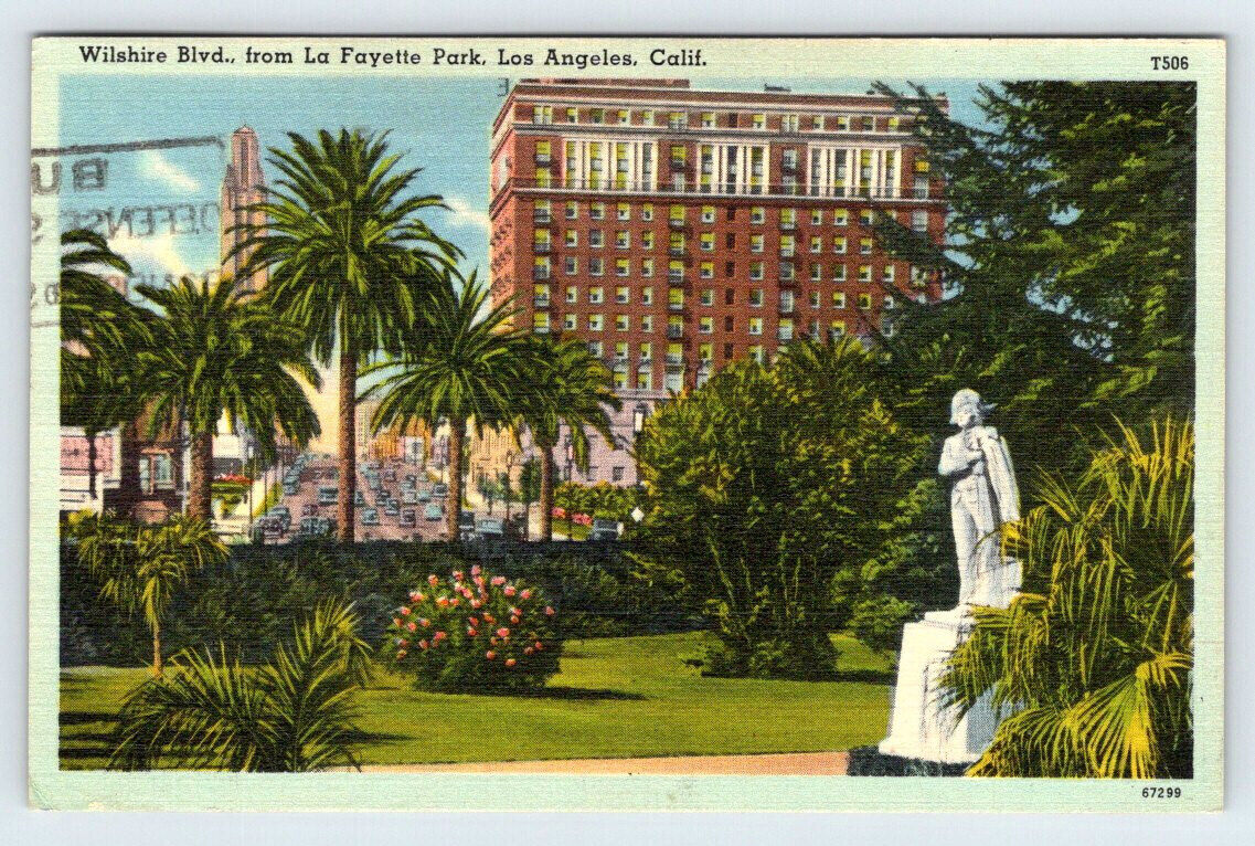 La Fayette Park Los Angeles California Vintage Linen Postcard AF527