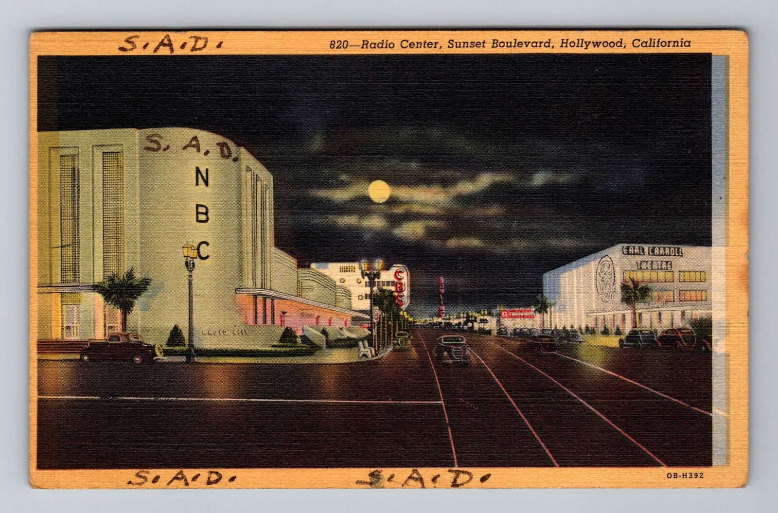 Hollywood CA-California Radio Center Sunset Blvd Night c1953 Vintage Postcard