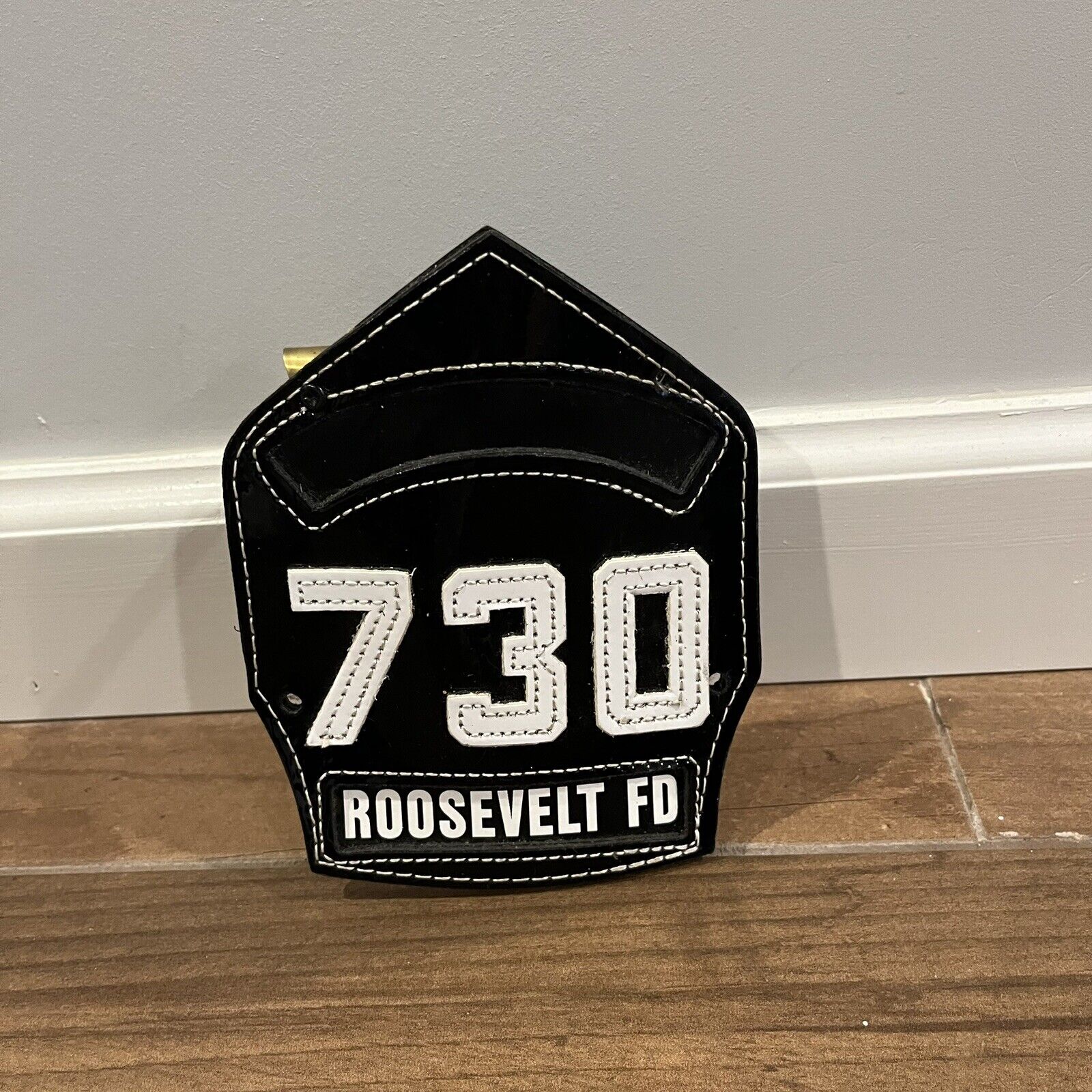Vintage #730 Fire Dept. Roosevelt FD Cairns & Bros. Leather Helmet Shield/Badge
