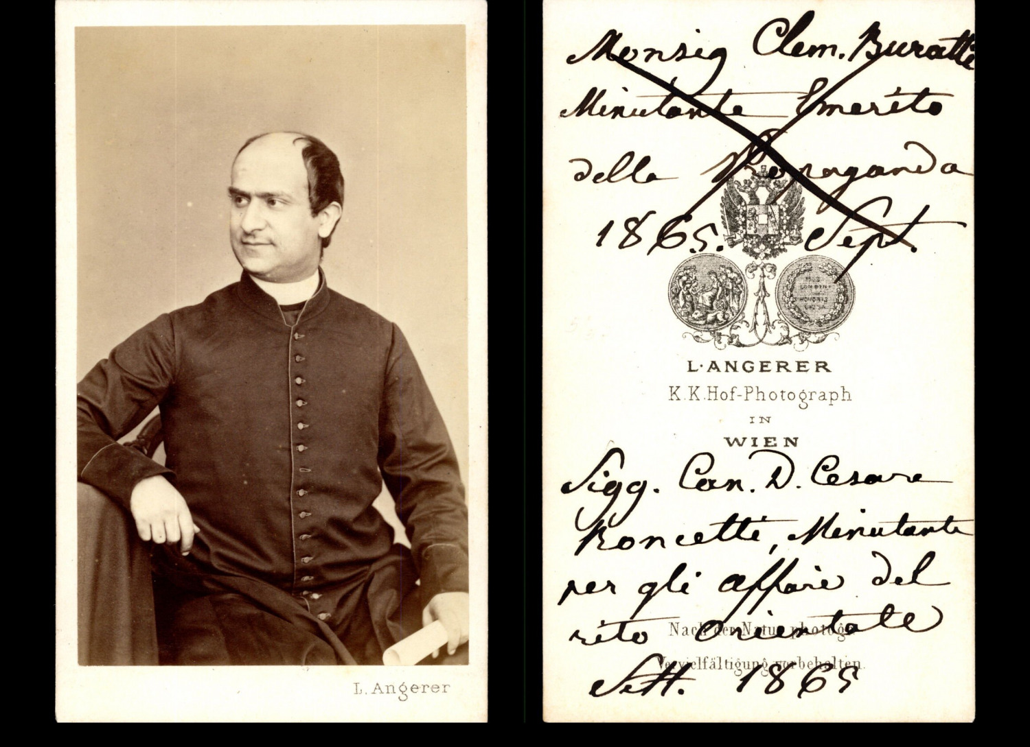 Angerer, Vienna, Bishop Cesare Roncetti vintage albumen print CDV. Album Print