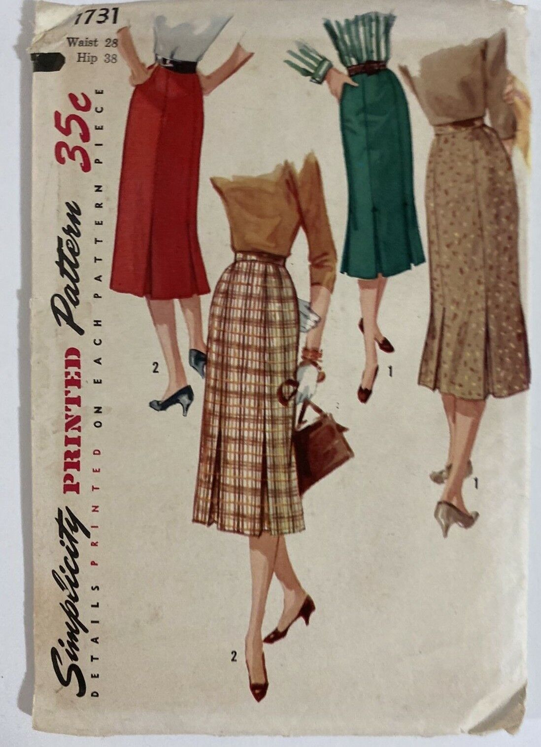1940\'s VINTAGE SEWING PATTERN SIMPLICITY 1731 Misses Skirt Waist 28 Hip 38 UNCUT