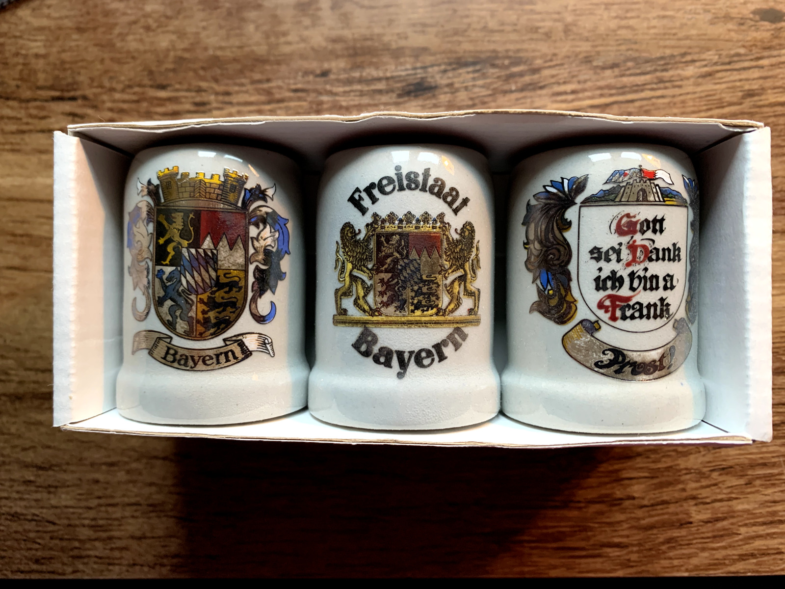 Set of 3 Freistaat Bayern Vintage Shot Glass Mini Beer Stein Mugs Germany NEW