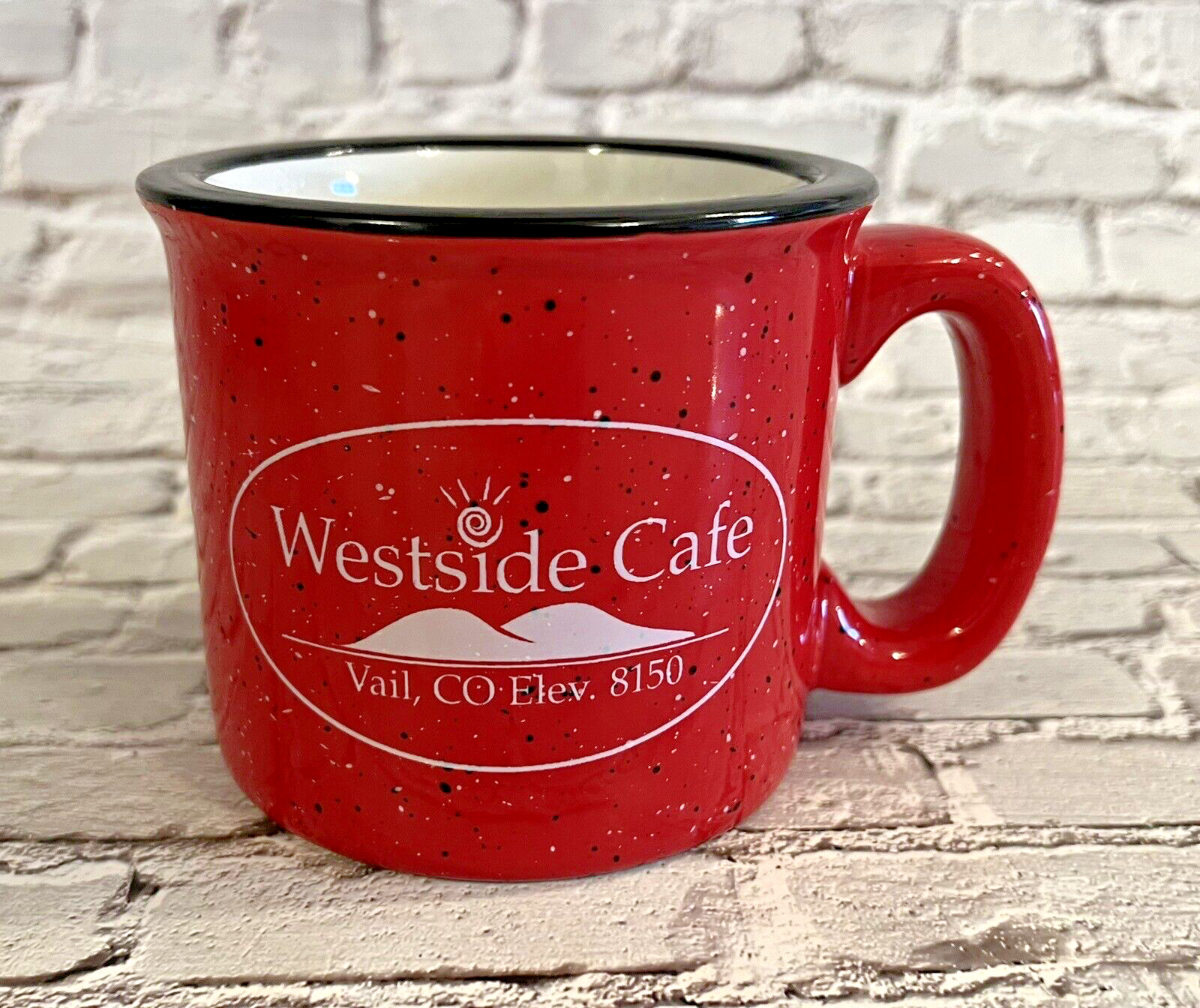 Westside Cafe Vail Colorado Elev. 8150 Red Speckled 12oz Ceramic Coffee Mug Cup