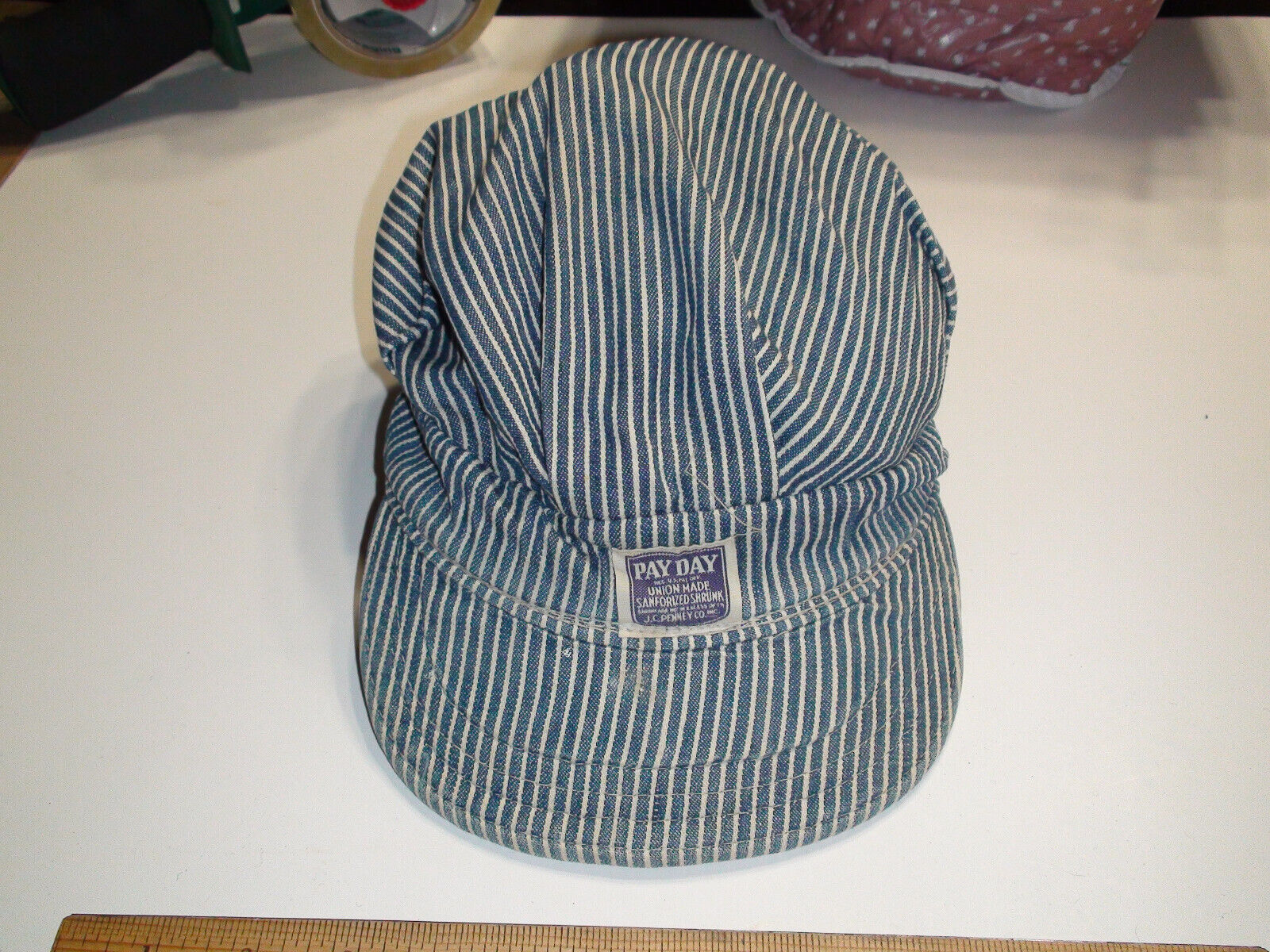 Vintage J.C. Penney Co. PAYDAY Conductor's Hat Cap Striped Union Made Sanforized