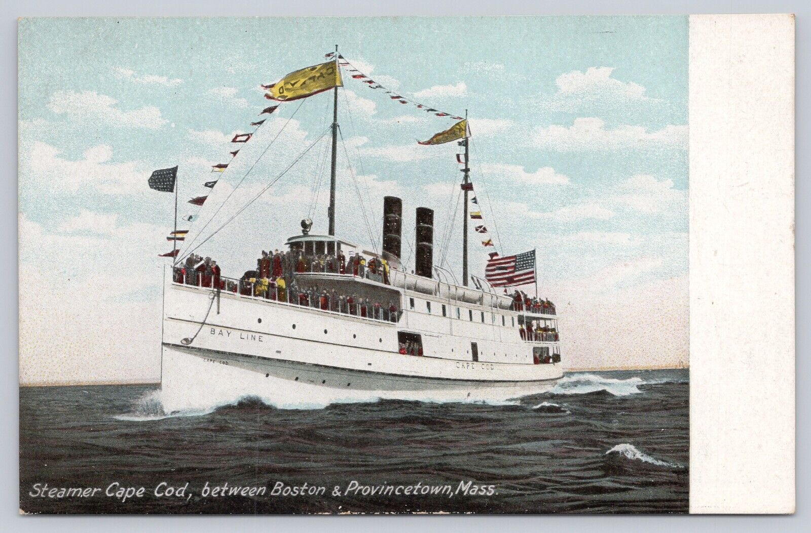 c 1905 Steamer S.S. Cape Cod Boston Provincetown Antique Postcard Ocean, Flags