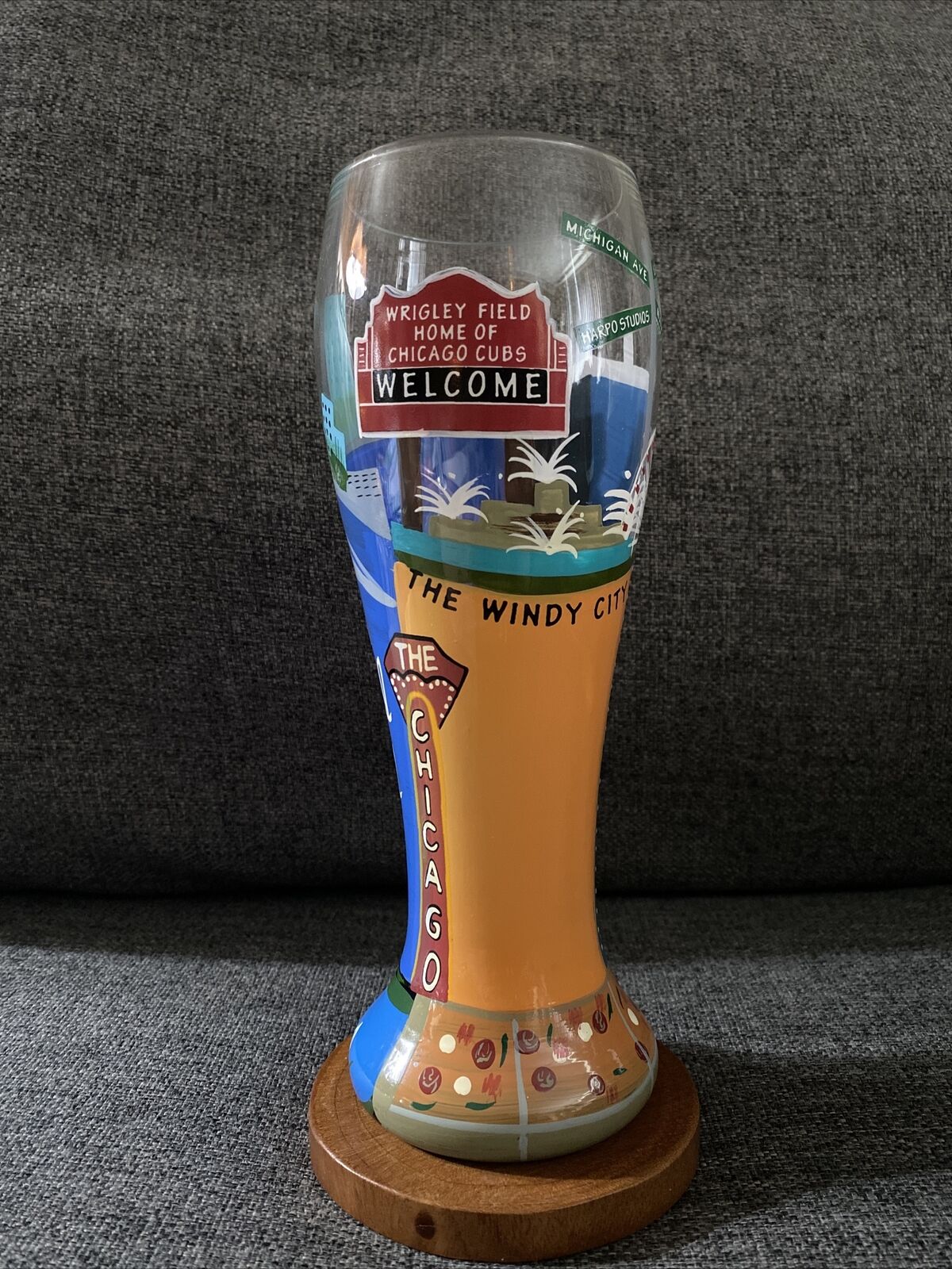 Lolita Hand Painted 22 oz Pilsner Beer Glass CHICAGO Wrigley Field