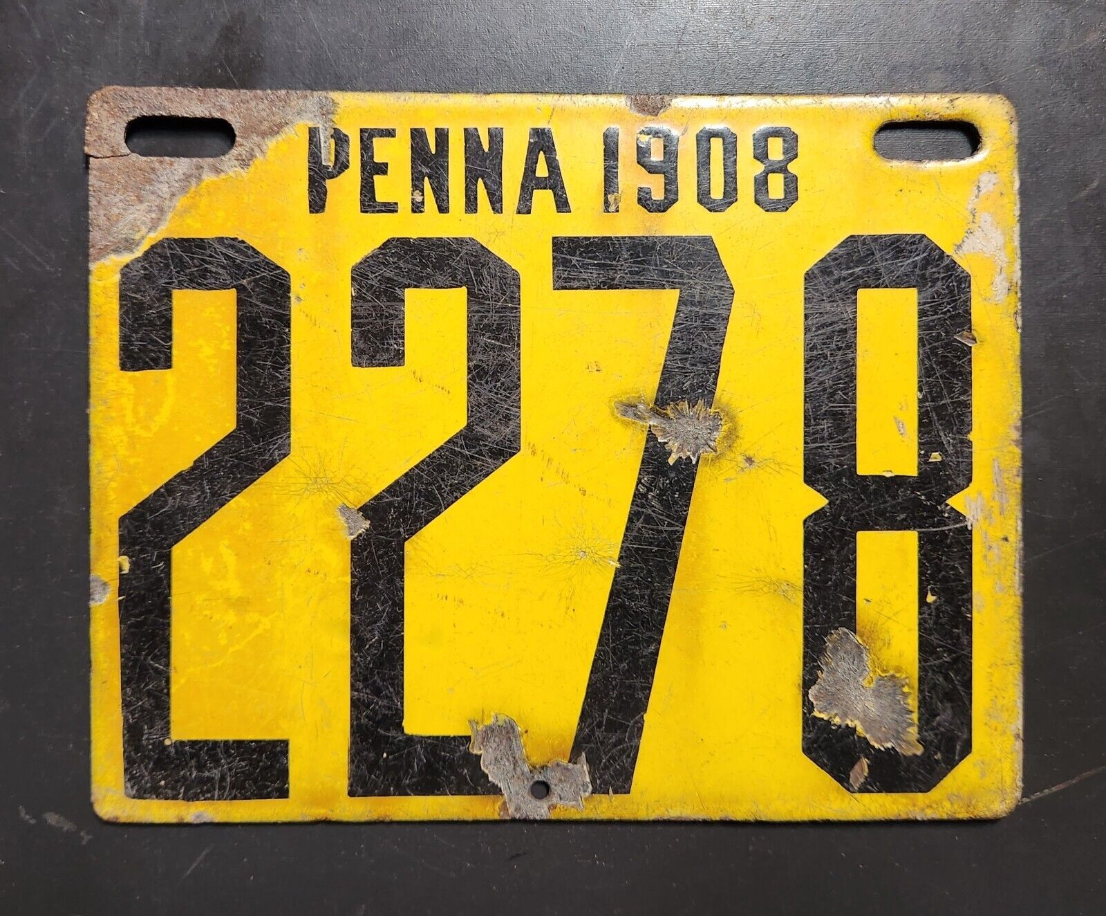 1908 Pennsylvania Porcelain License Plate Penna Car Tag Automobile Registration