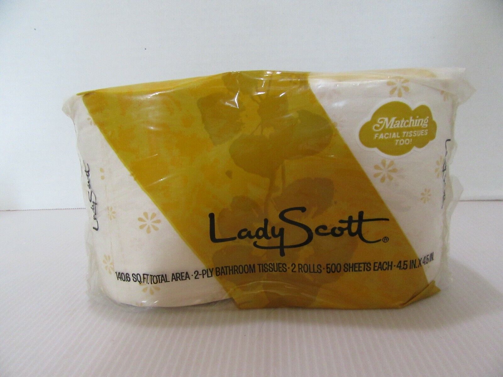 Vintage NOS Lady Scott 2 Pack 2 Ply Matching Bathroom Tissue-Gold Daisy Design