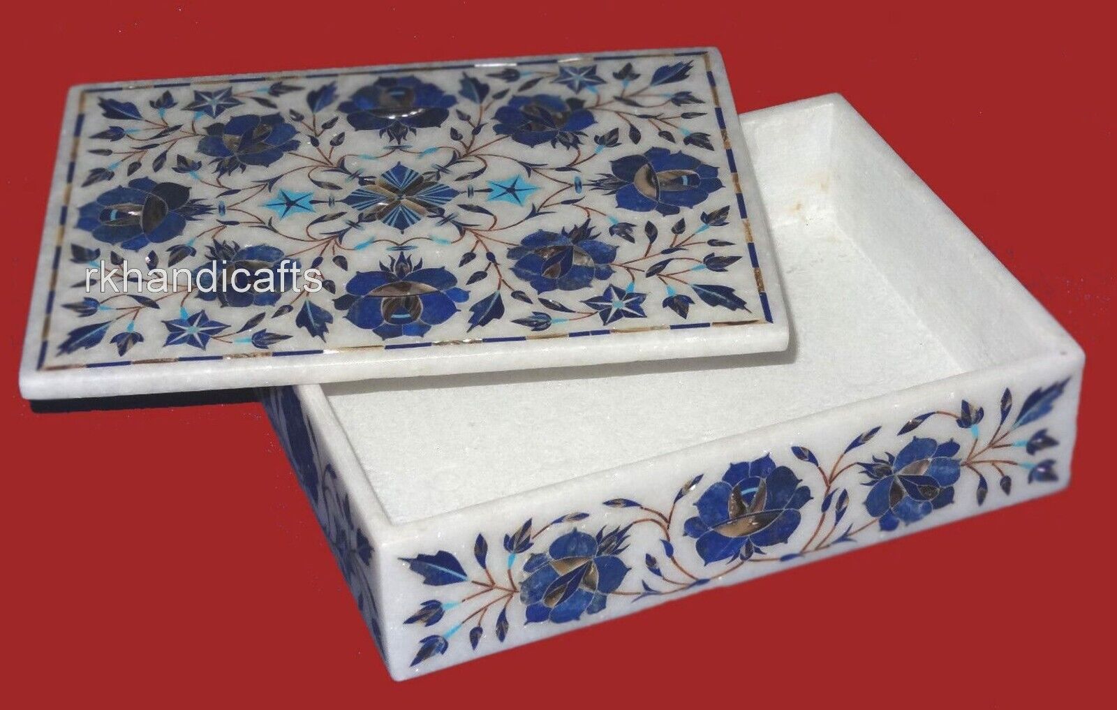 8 x 6 Inches Marble Jewelry Box Lapis Lazuli Stone Inlay Work Corporate Gift Box
