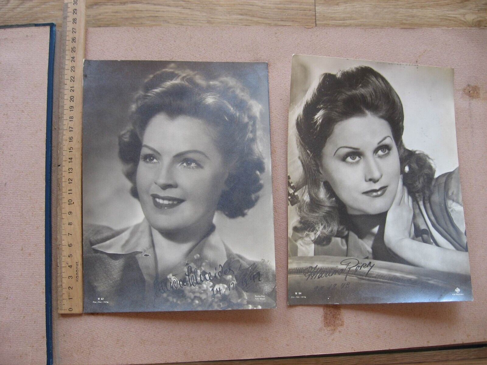 Vintage album with photos of famous world actors of the 40s,part with autographs