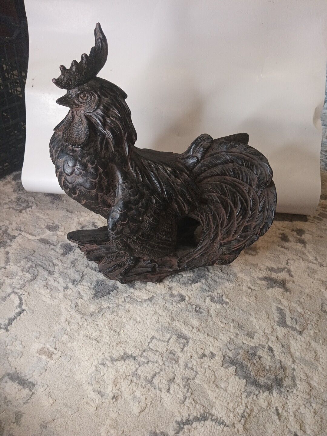 Large Black Beautiful Rooster Sculpture