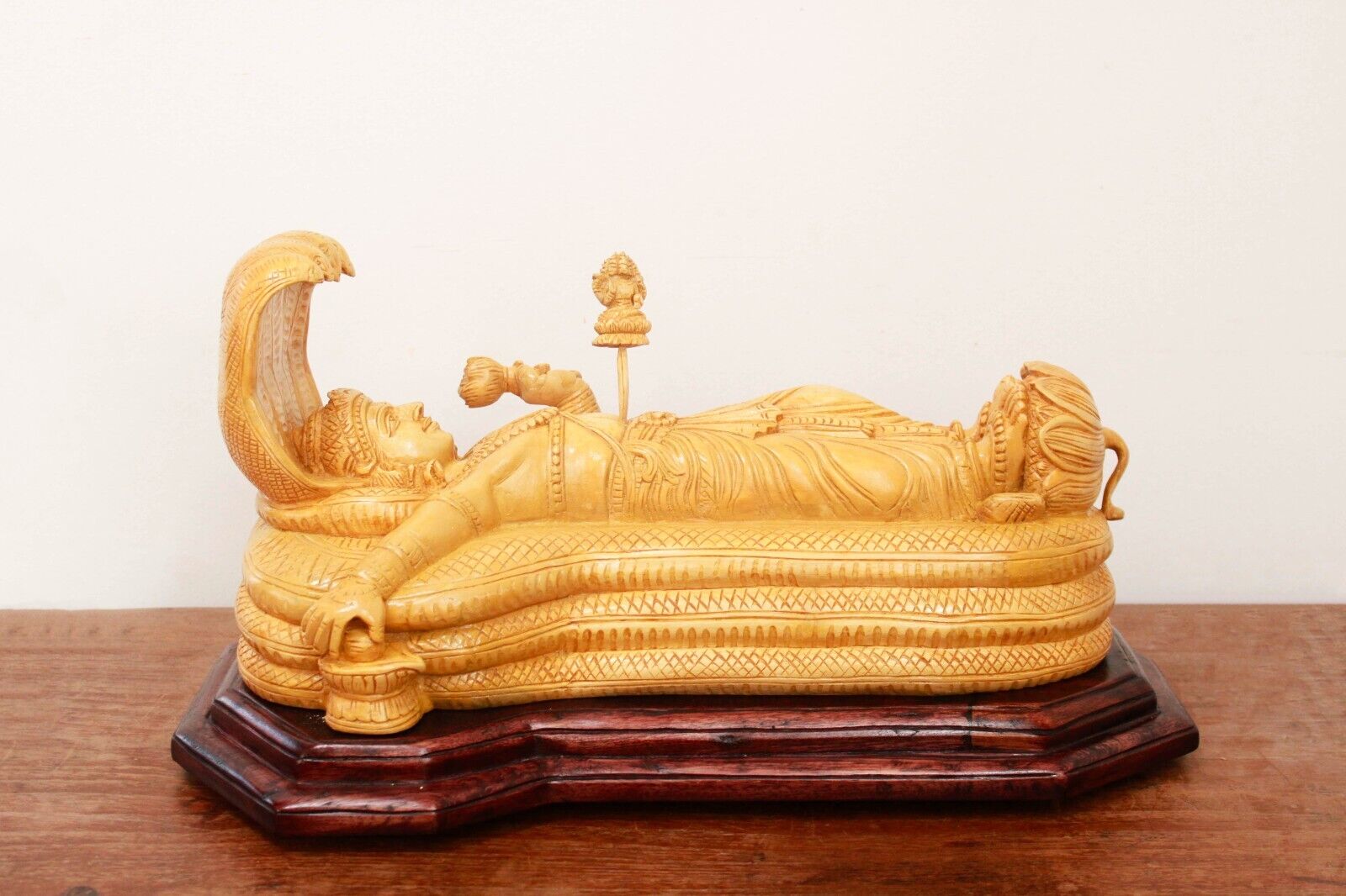 Vishnu Statue Hindu God Anantashayana Wooden Carving Big Memento Gift Idol Decor