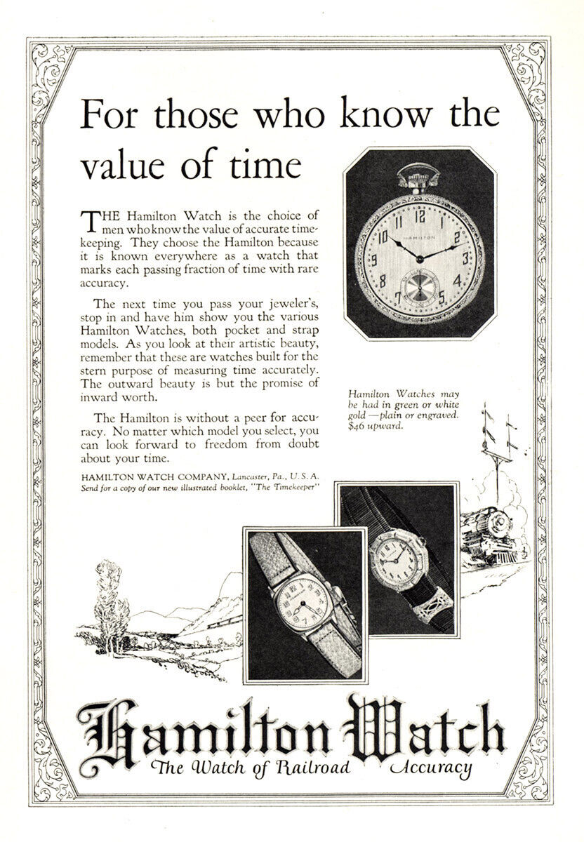 1924 Hamilton Watch: For Those Who Know the Value of Time Vintage Print Ad