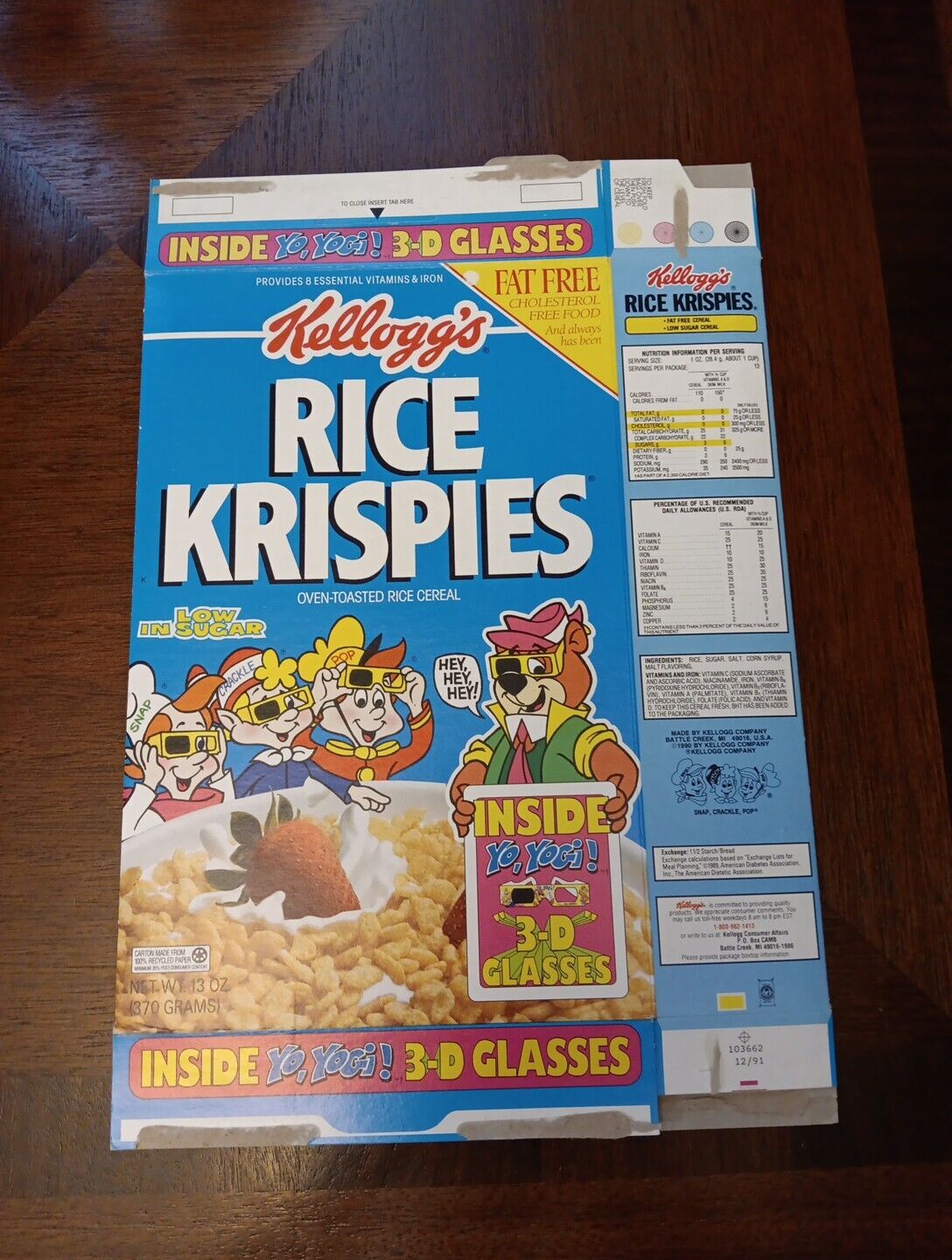 1991 Kellogg's Rice Krispies Cereal Box Empty Flat Used  