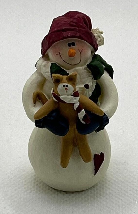 Gail West Snowman Holding Cat Figurine, signed on back