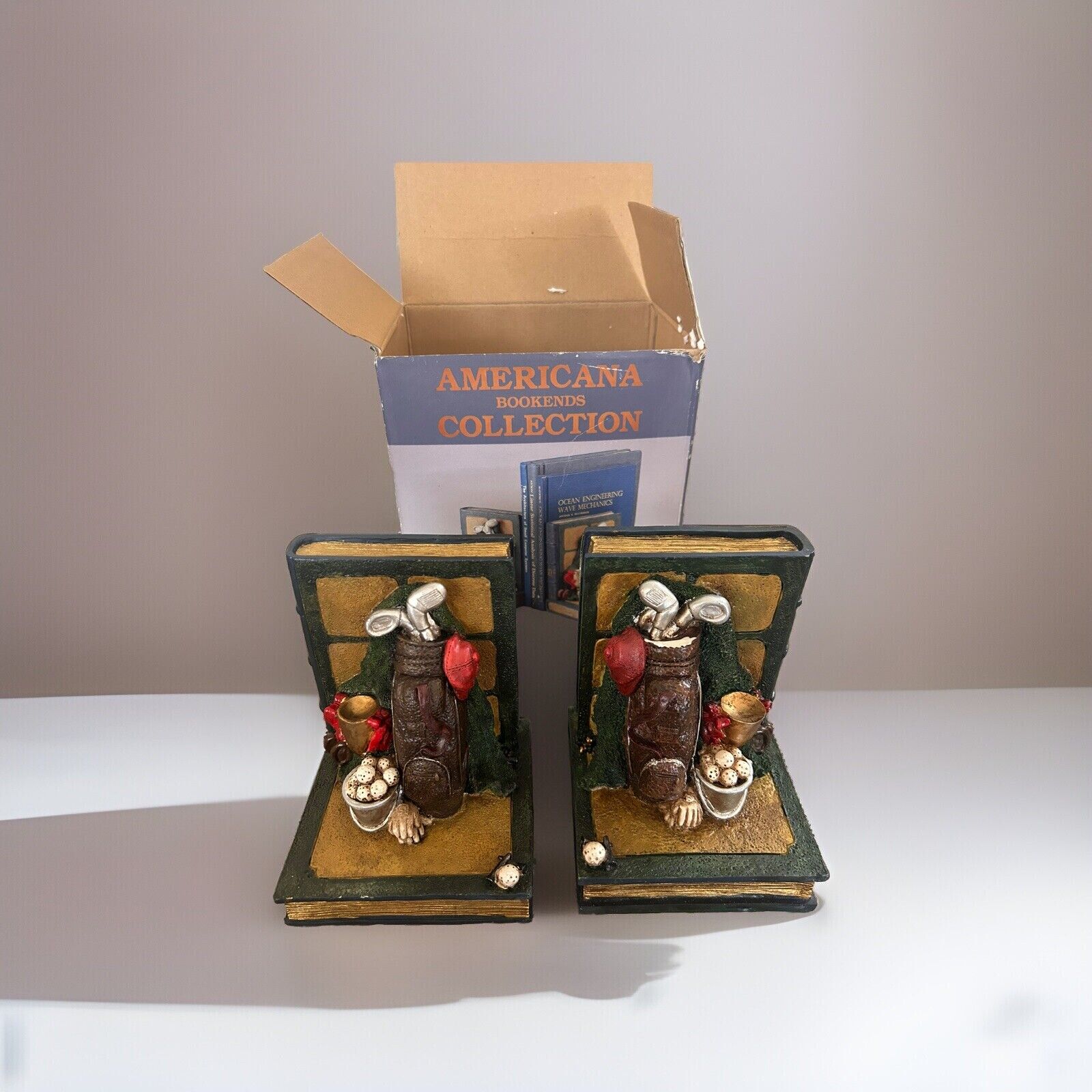 GOLF DECOR BOOKENDS VINTAGE RESIN AMERICANA BOOKEND COLLECTION