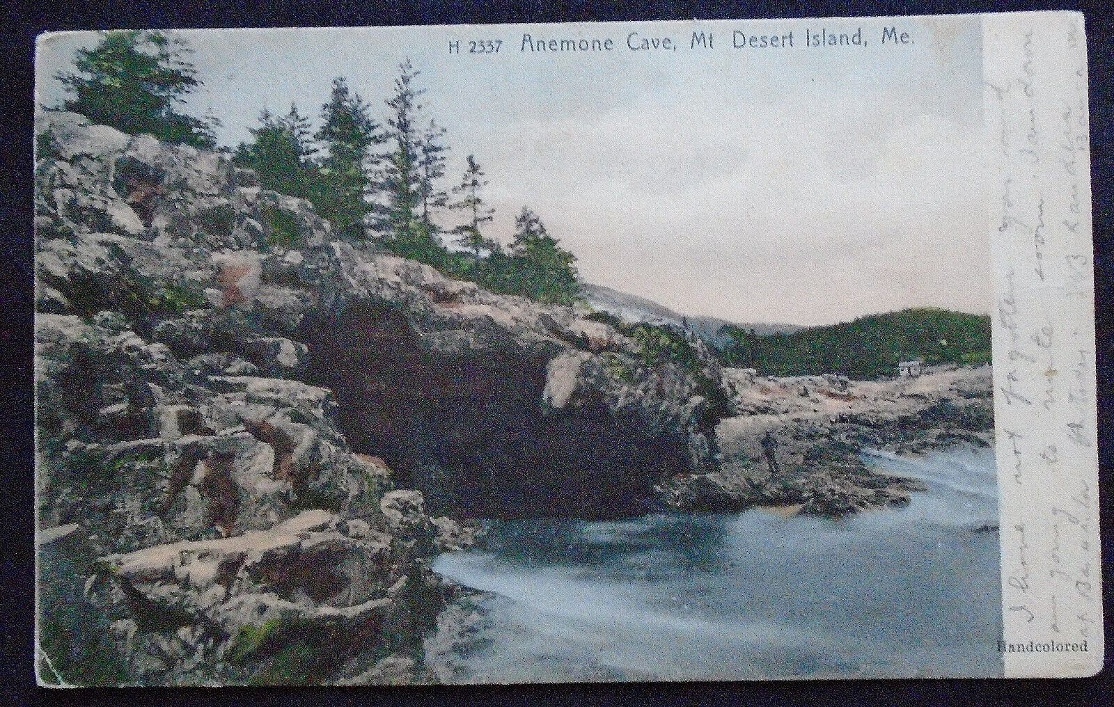 Mt. Desert, ME, Anemone Cave, handcolored, postmarked 1906