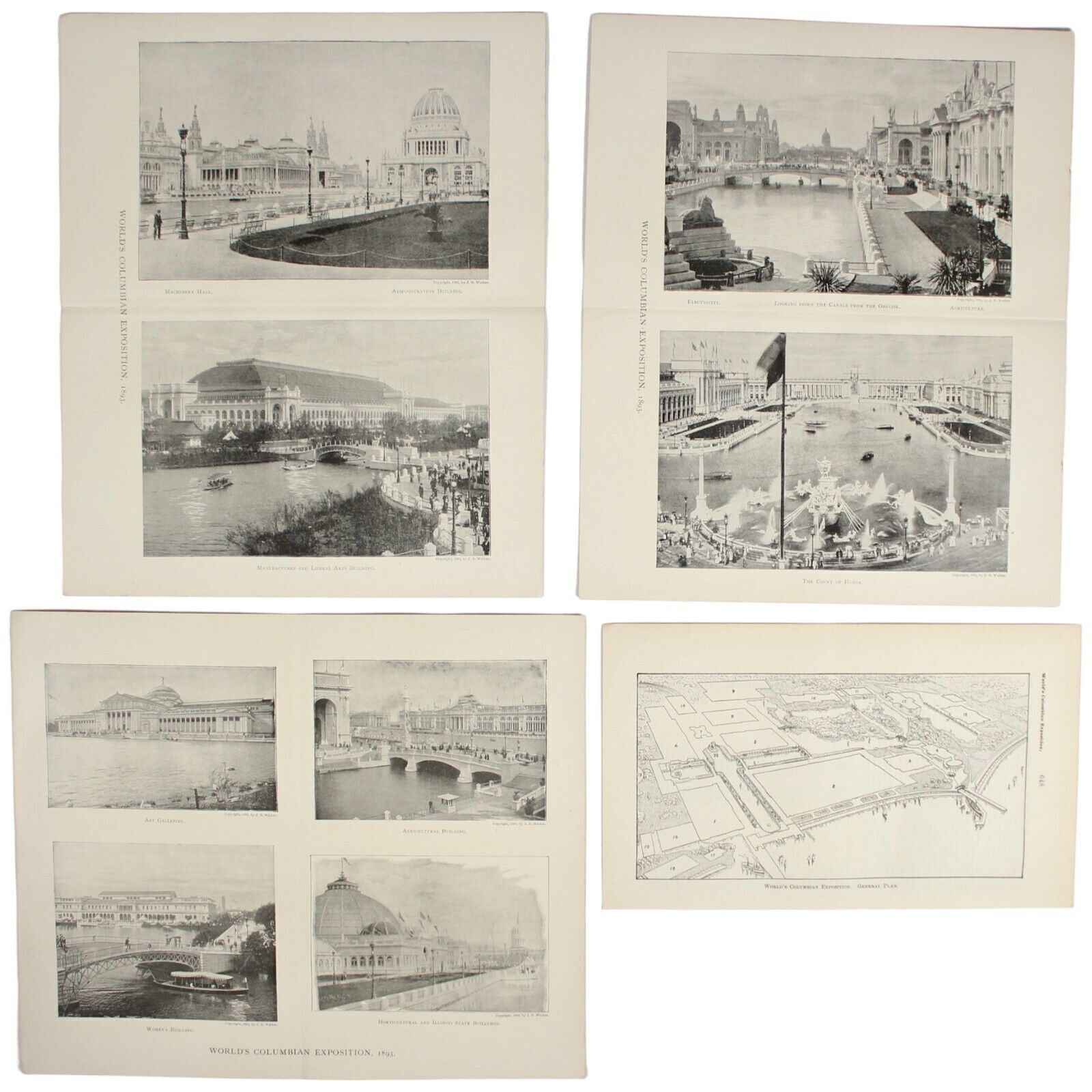 CHICAGO WORLD\'S FAIR COLUMBIA EXPOSITION 1893 LOT 4 PRINTS MAP PHOTOS BUILDINGS