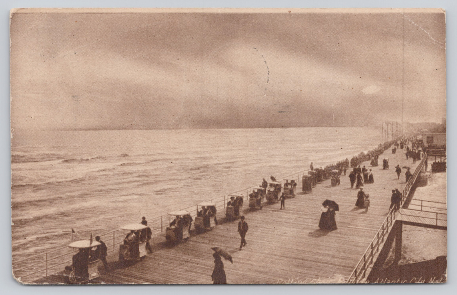 Rolling Chair Parade, Atlantic City NJ Boardwalk, c1909 Postcard, Scenic Tour