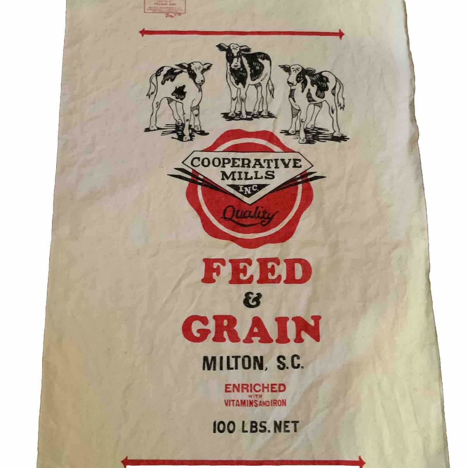 Feed Sack Fabric Cows Feed And Grain Muslin  34 Inches Reproduction Advertising 