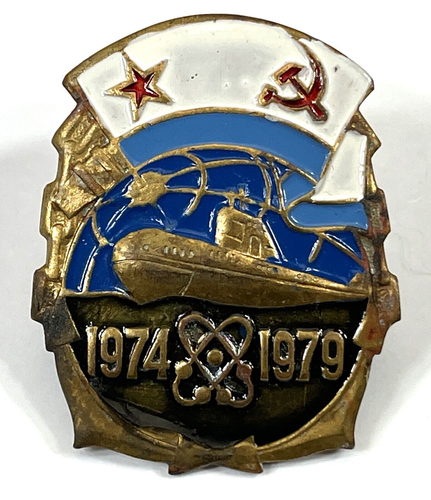 Russian USSR Soviet Navy Atomic Submarine Military Pin Badge 1974 1979