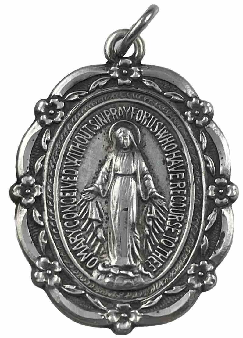 Vintage Catholic Sterling Silver Miraculous Mary Medal, 5.5 Grams Silver