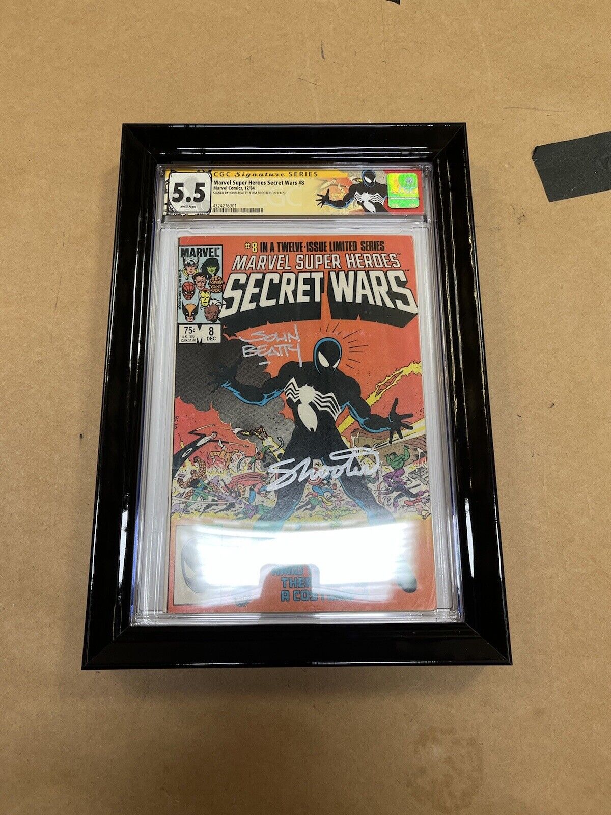 Secret Wars #8 CGC 5.5 Signed By Shooter & Beatty. Framed