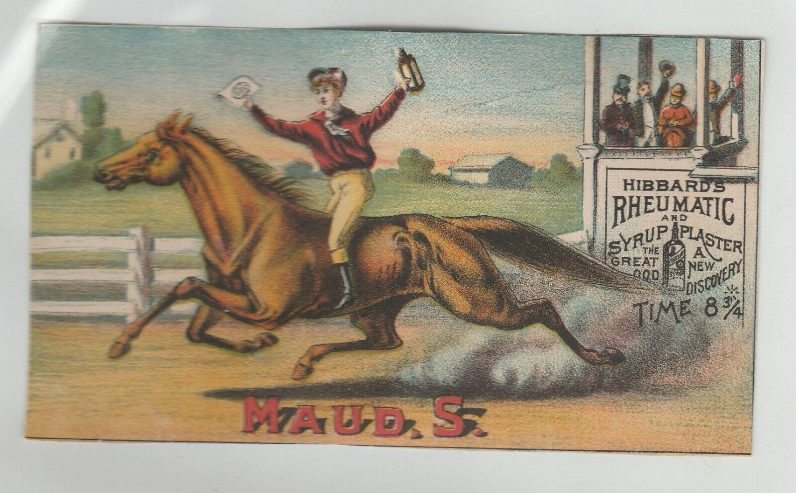 1880s HIBBERD\'S RHEUMATIC SYRUP VICTORIAN TRADE CARD (TRIMMED) - HORSE & JOCKEY