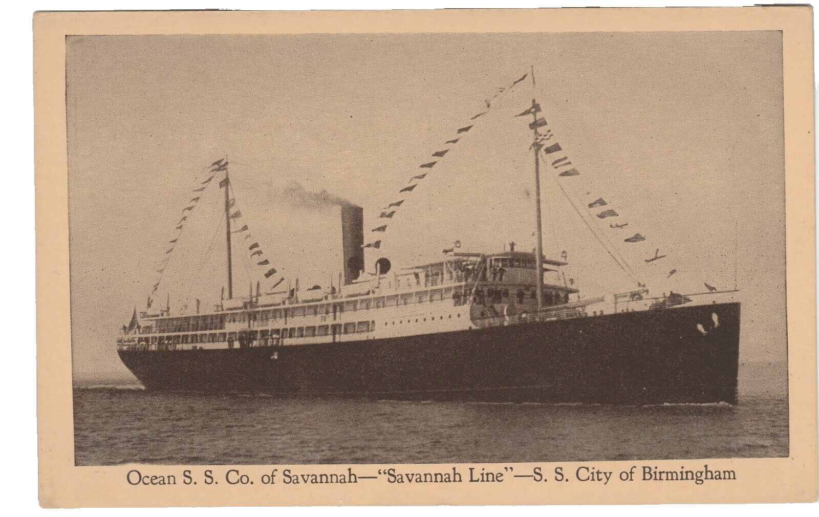 Ocean S. S. Co of Savannah Line Postcard City of Birmingham Antique in sleeve