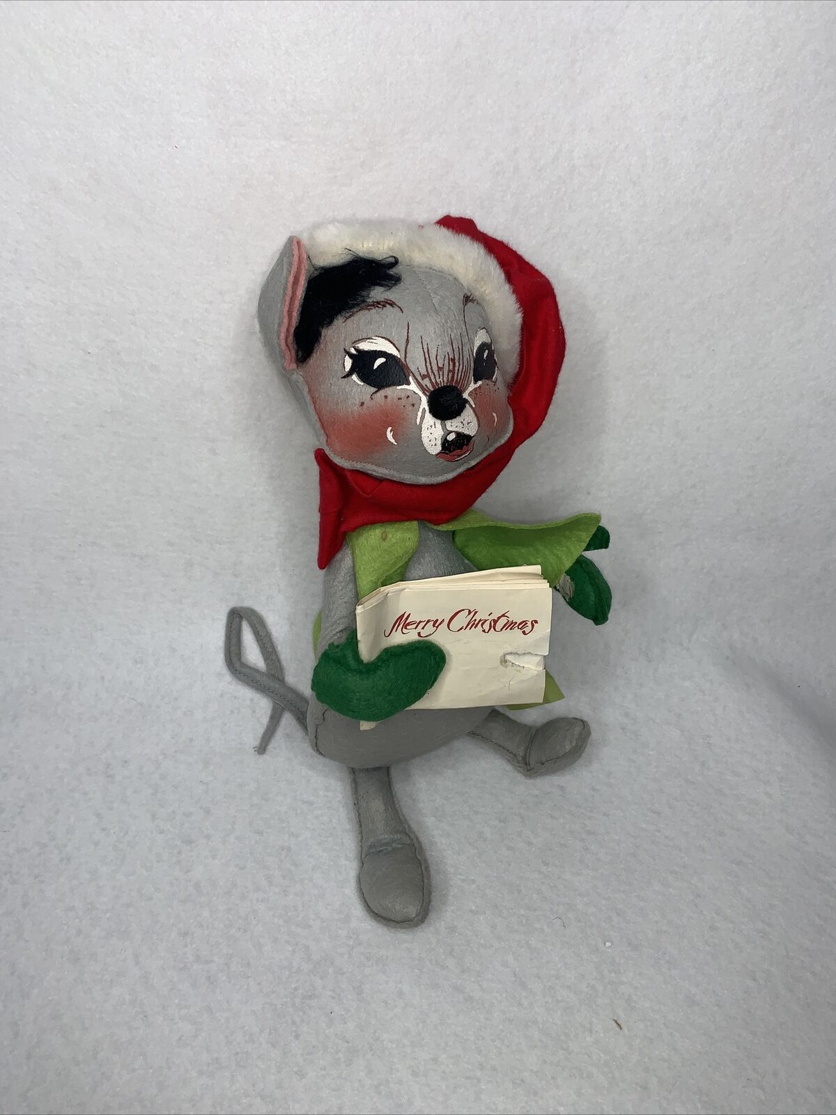 1993 Annalee Adorable Mouse Doll Green Gray Christmas  Carols 13” tall