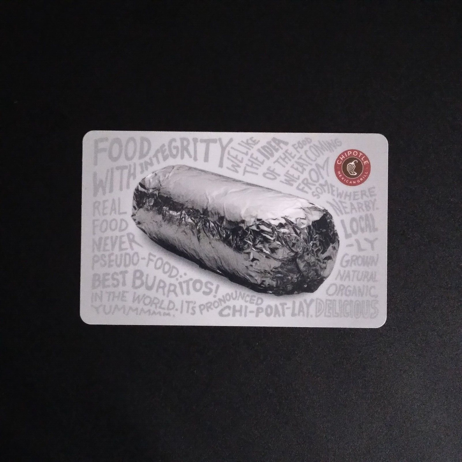 Chipotle Best Burrito NEW COLLECTIBLE 2011 GIFT CARD $0 #6076