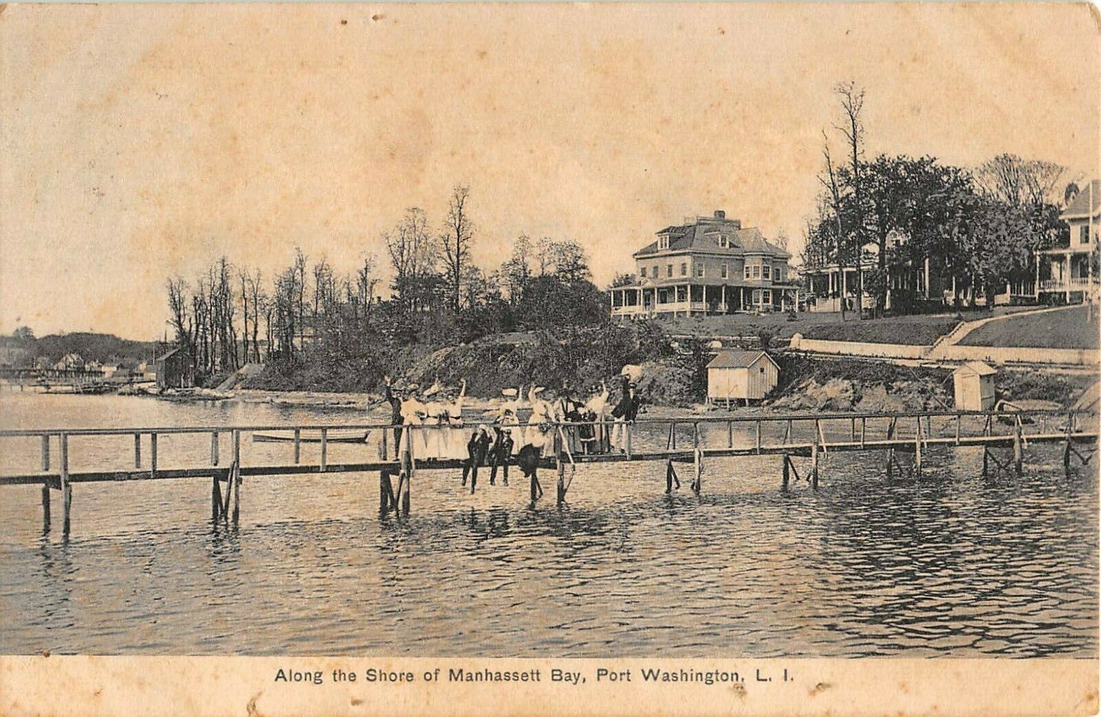 1908 Dock Along the Shore Manhasset Bay Port Washington LI  NY post card