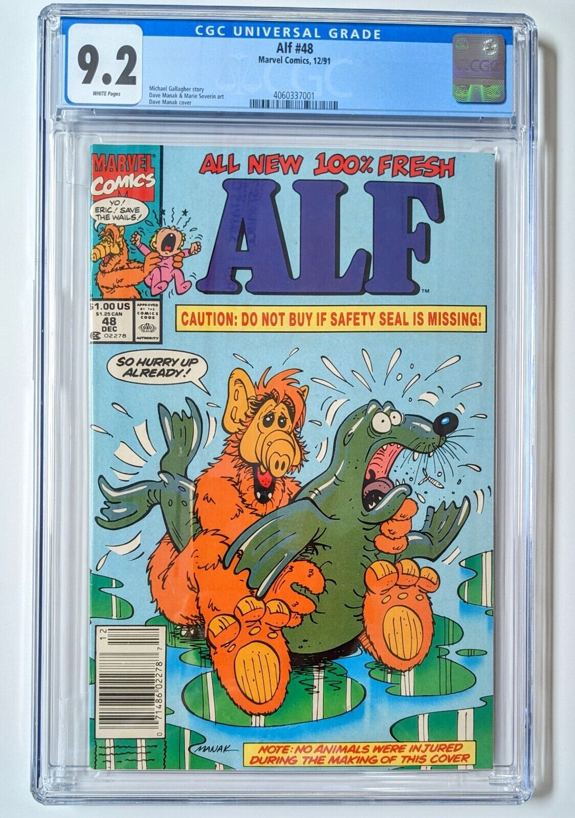 ALF #48 1991 Marvel Comics CGC 9.2 WhitePages Newstand Controversial Seal Cover