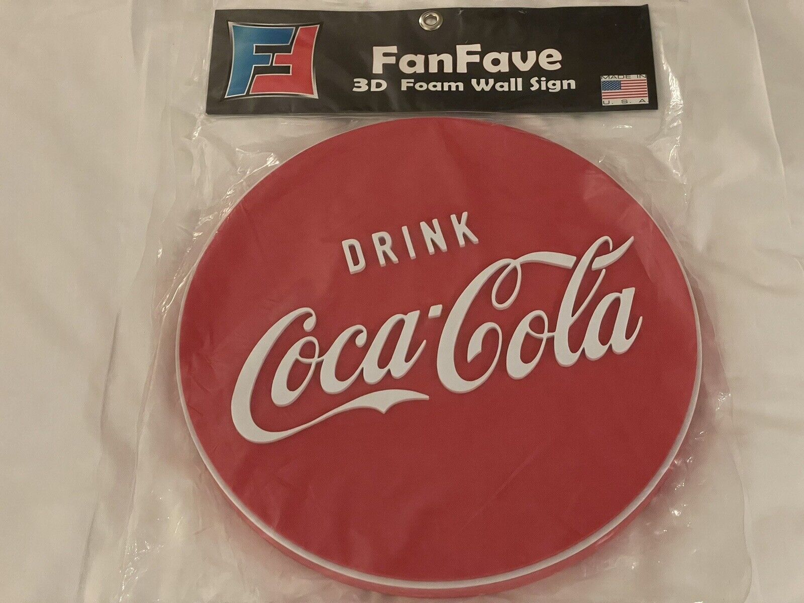 VINTAGE Coca-Cola Logo Art Fanfave FanFoam 3D Foam Wall Sign LARGE 14.5x14.5 NEW