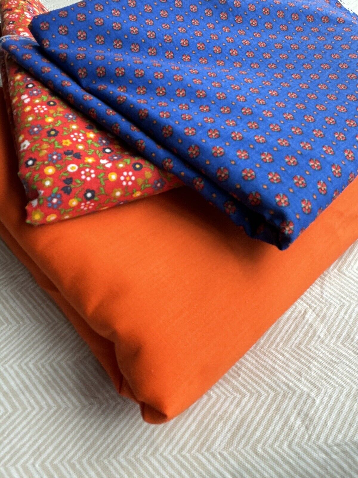 Vintage Orange Multicolor Cotton Blend Fabric 14 yds+ 1970s 1980s