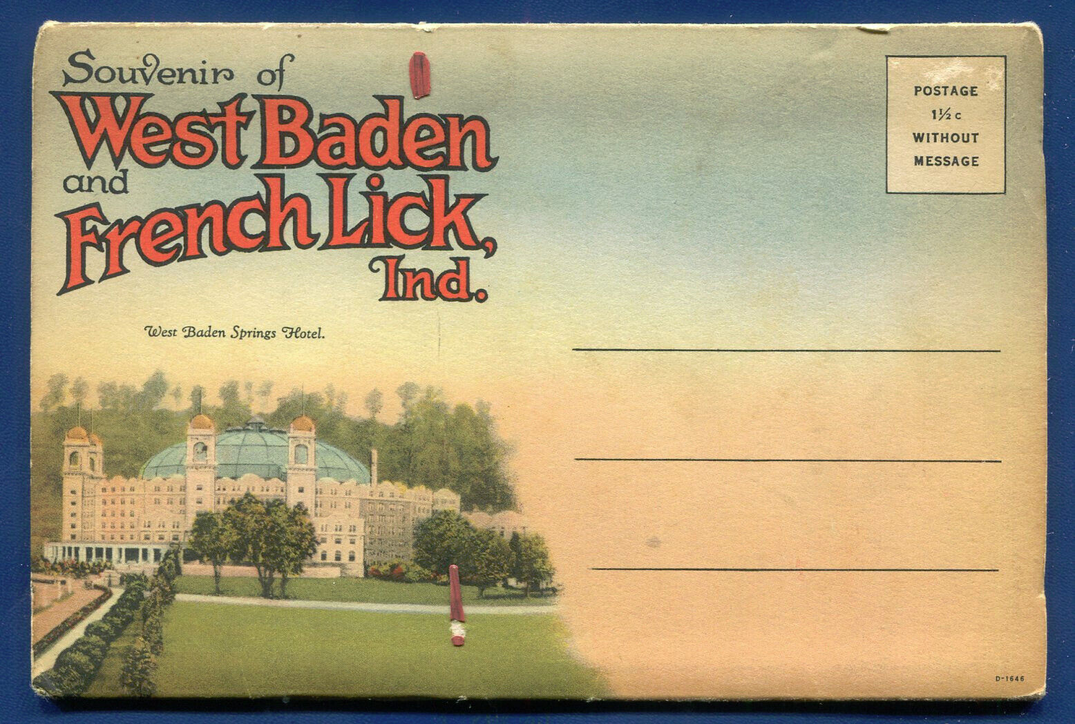 West Baden French Lick Indiana in Postcard Folder PF566