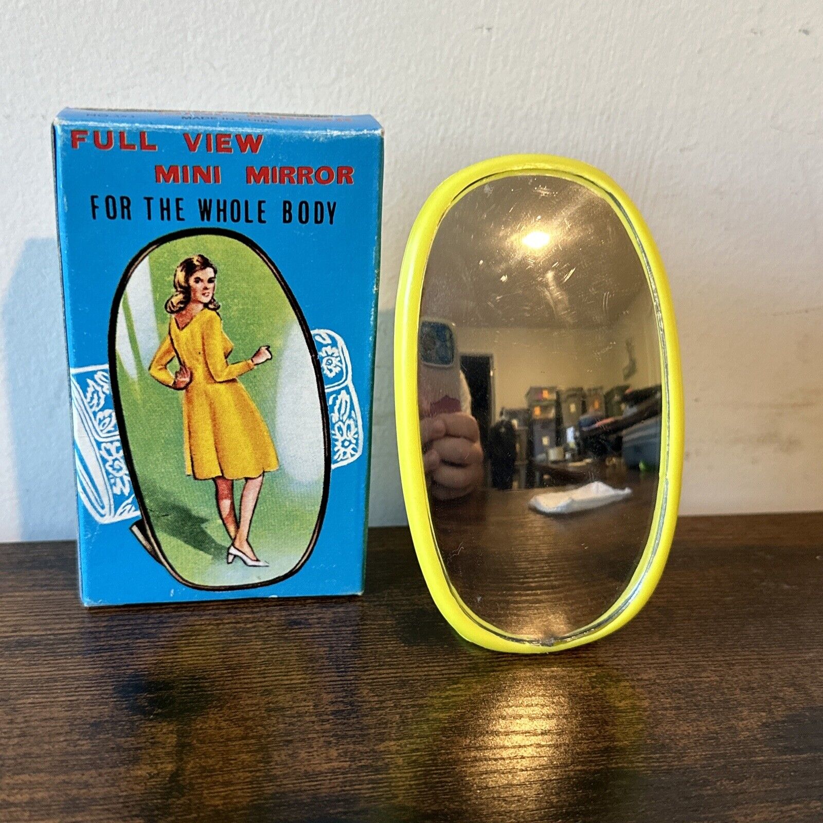 Vintage 1960's Full View Mini Mirror #343 With Stand & Box Whole Body MCM