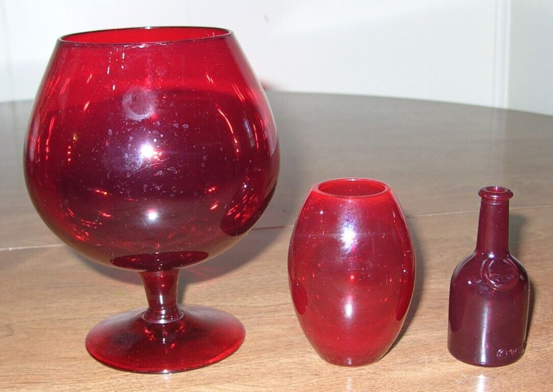 Lot Of 3 Vintage MCM Ruby Red Vases 5 3/4\