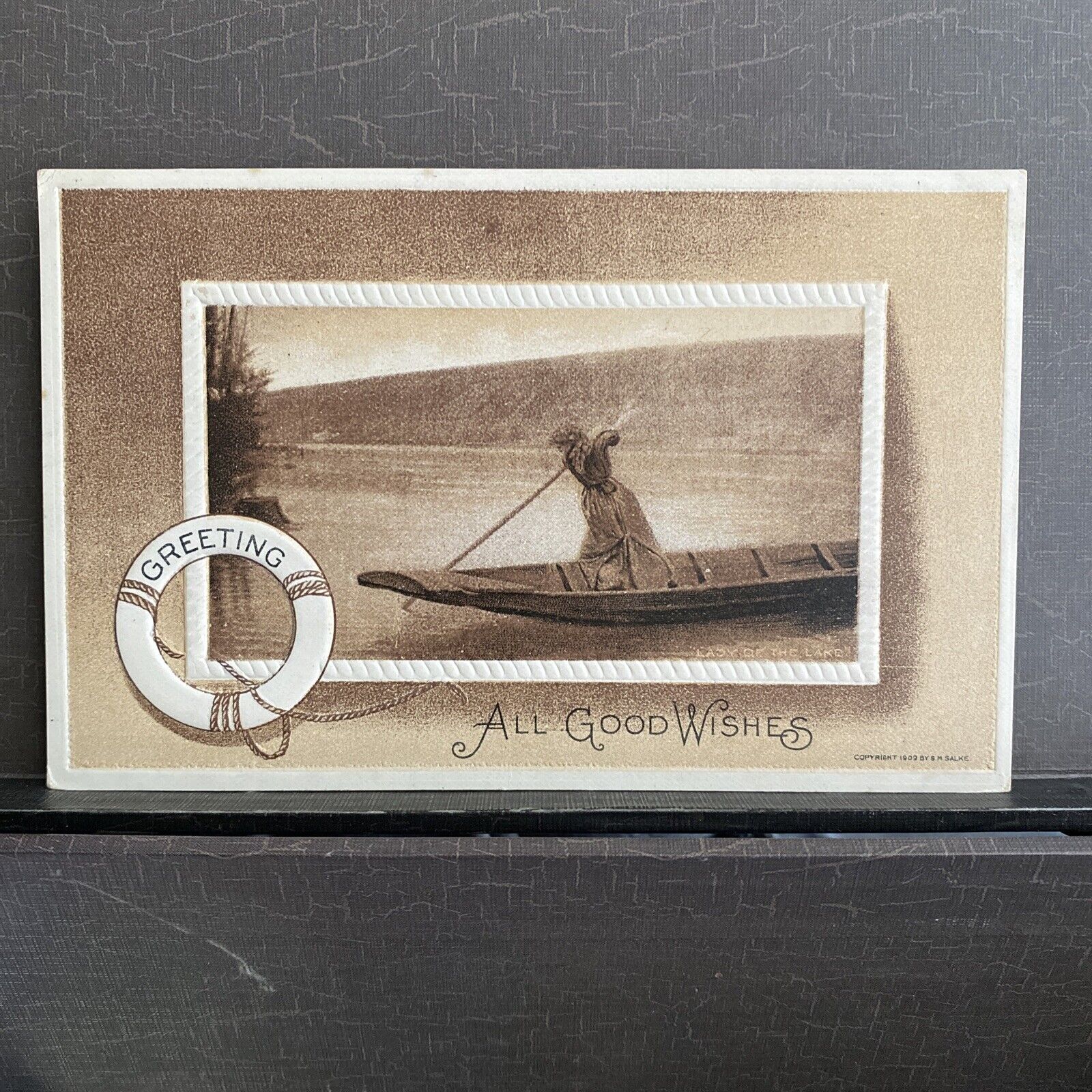 Greetings All Good Wishes Antique Postcard 1909 copyright posted Embossed