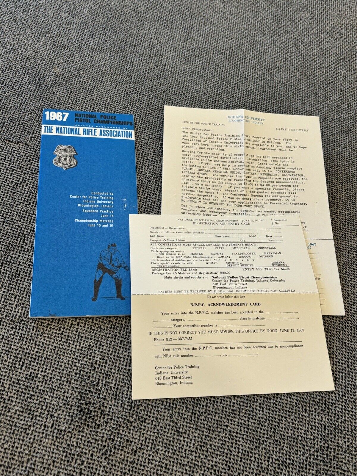 Vintage 1967 NRA National Police Pistol Championships Application 