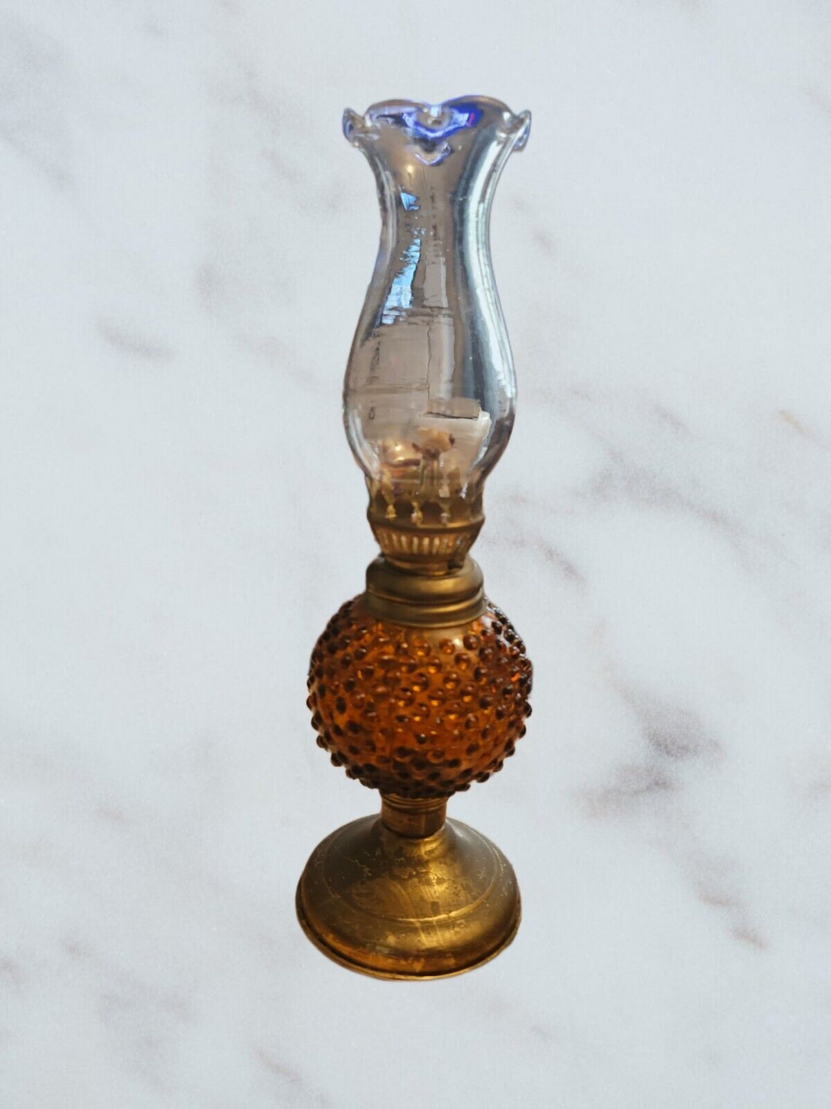 Vintage Brown Round with Textures, Bubble Pattern, mini oil lamp, 9.5\