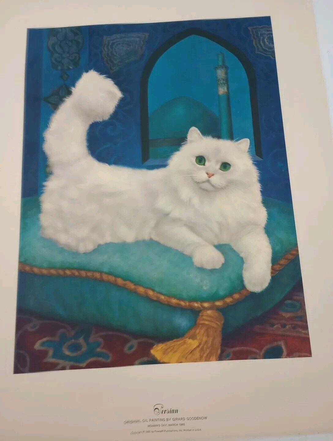 Vtg Persian Cat Print 1965 from Original Art By Girard Goodenow  19 x 14.5