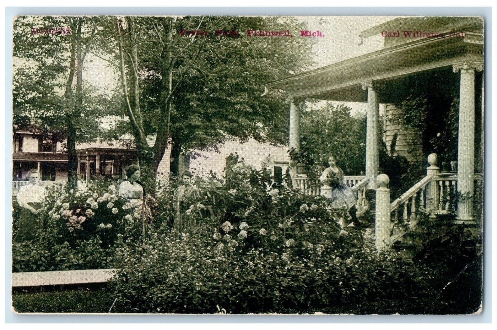 c1910\'s Plainwell Michigan MI Victorian House Rose Garden Antique Postcard