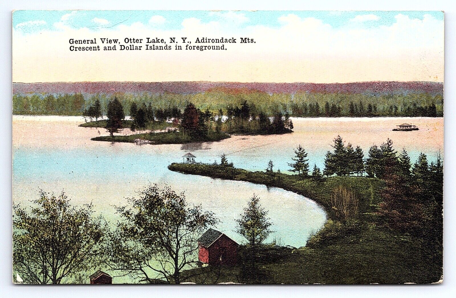 Postcard Otter Lake New York Adirondack Mountains Crescent Dollar Islands NY