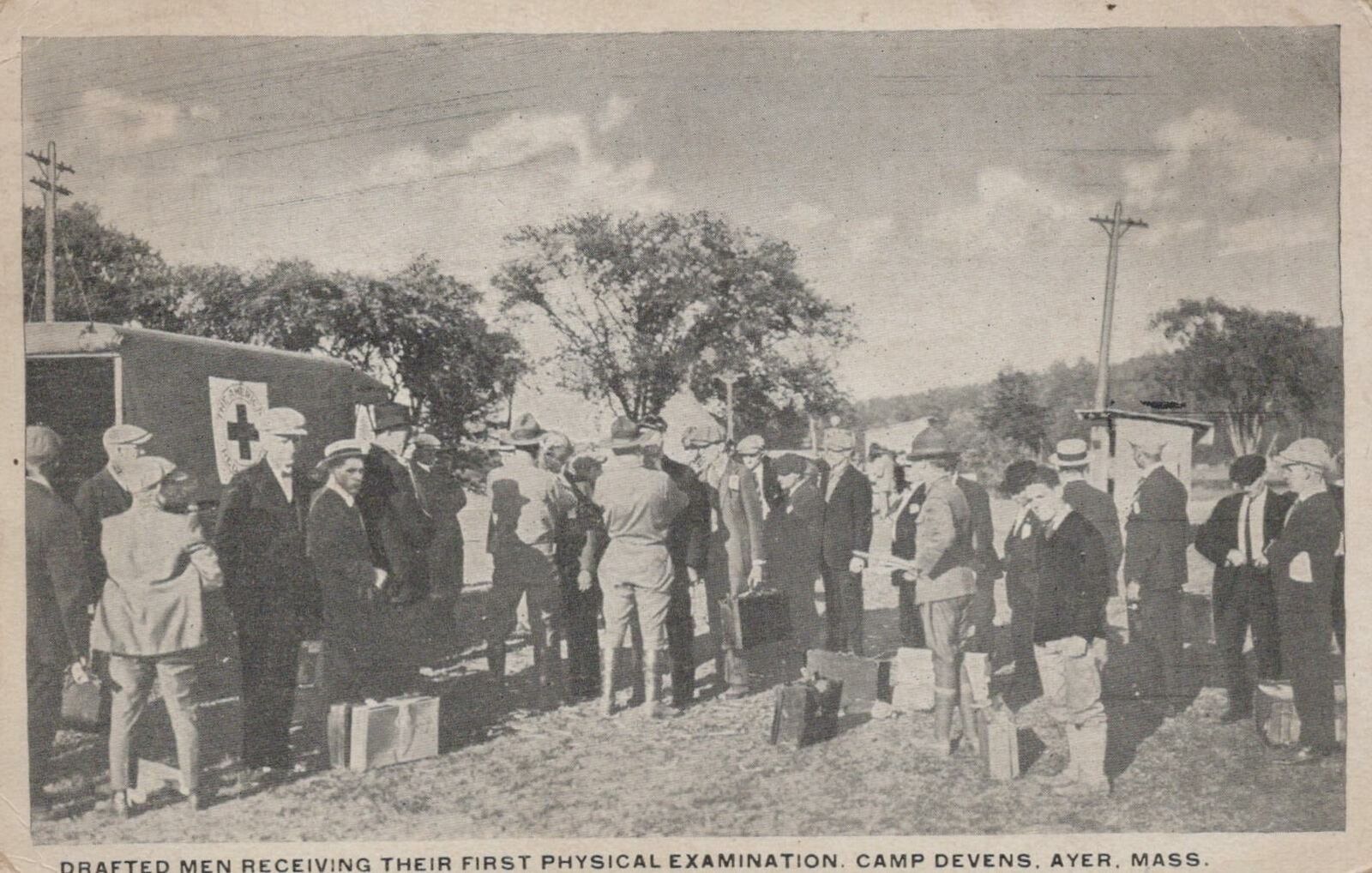 Postcard Drafted Men Receiving Physical Exam Camp Devens Ayer MA