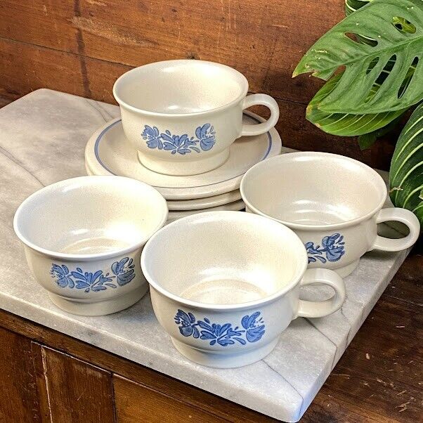 Vintage Pfaltzgraff Yorktowne Stoneware Mug Soup Bowl & Saucer Plate ~ Set of 4