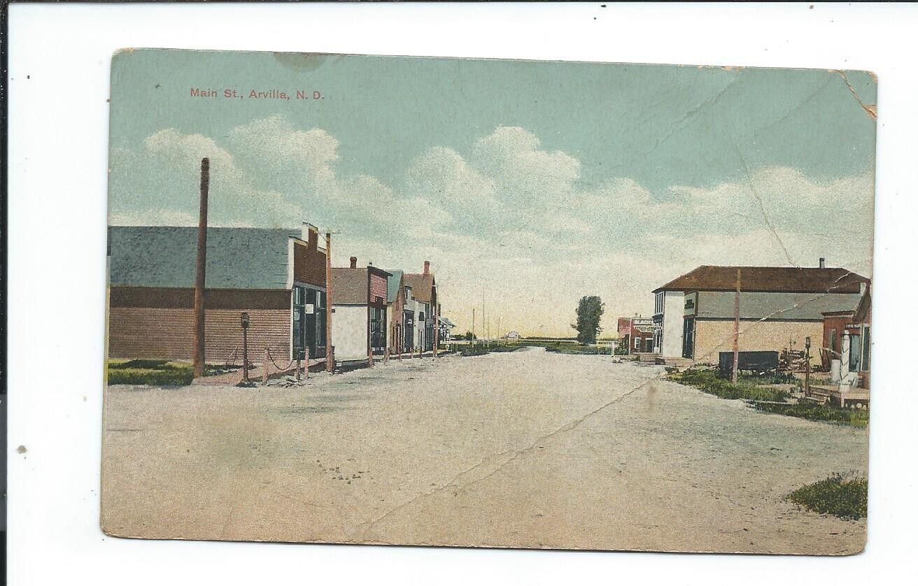 Postcard Post Card Arvilla North Dakota ND N D Main Street Creases