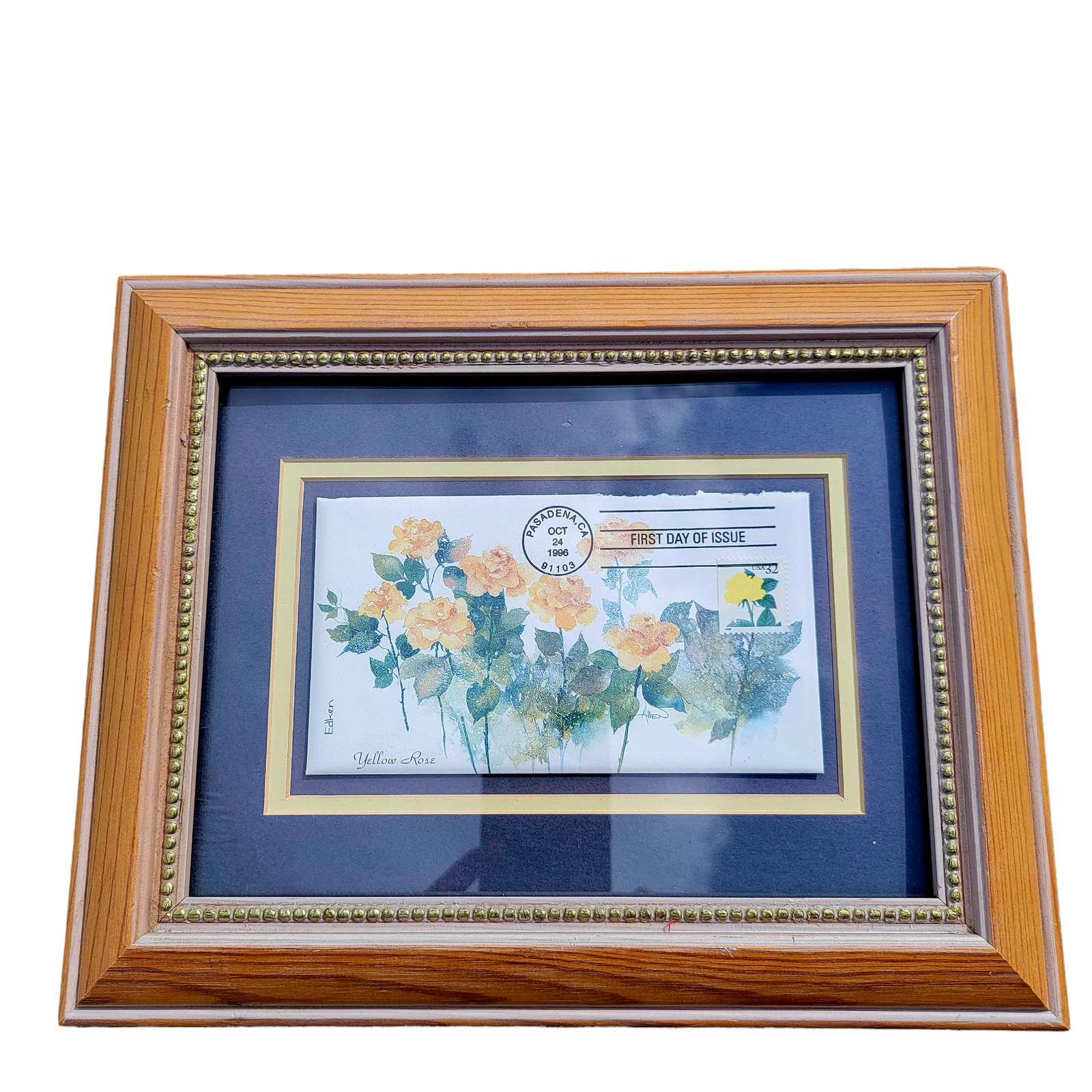 First Day of Issue Pasadena California October 1996 Yellow Rose Framed